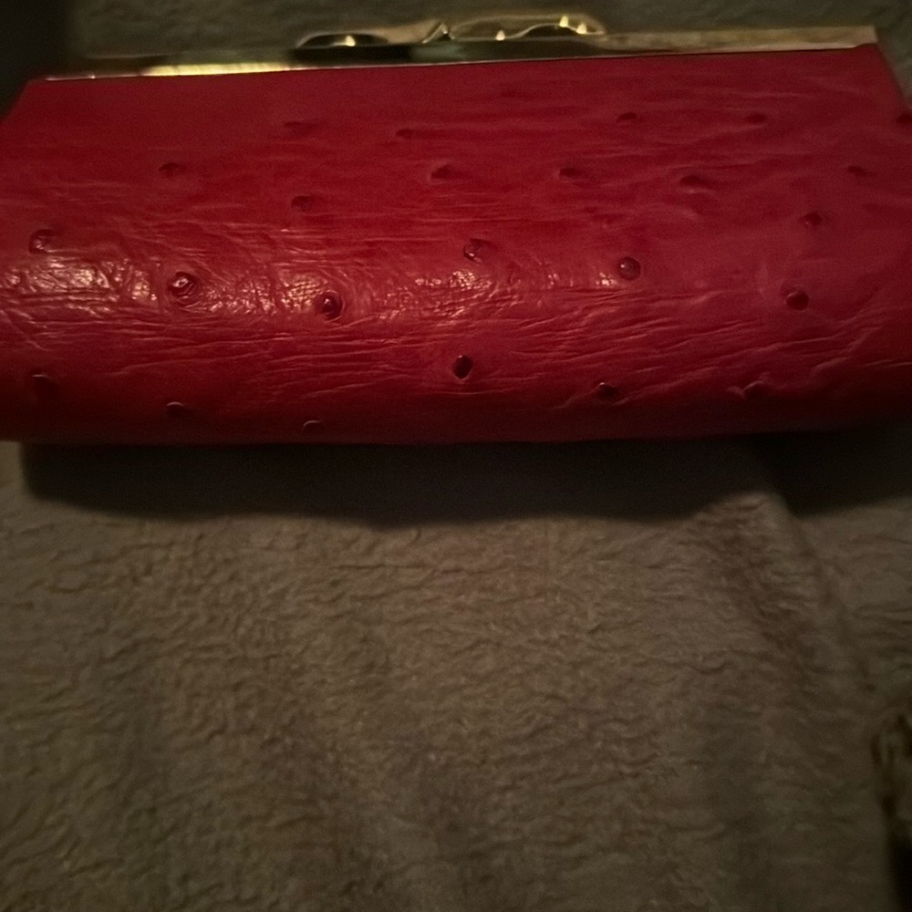 Genuine Ostrich skin pouch in Red